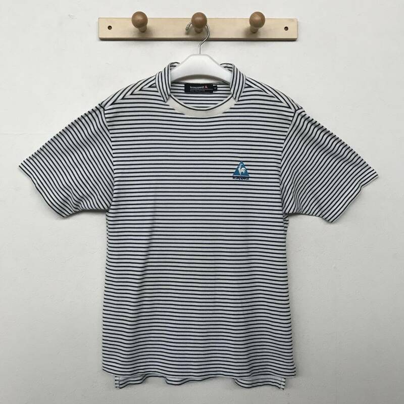 le coq sportif GOLF ルコック ゴルフ メンズ ボーダー柄 半袖ニットTシャツ ロゴ刺繍入り 美品 size M