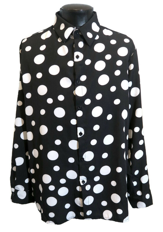 新品 XLサイズ ピエロの様な水玉シャツ ドット柄シャツ 1482 黒×白 オーバーサイズ ヴィジュアル系 柄シャツ 大きなサイズ 可愛いシャツ