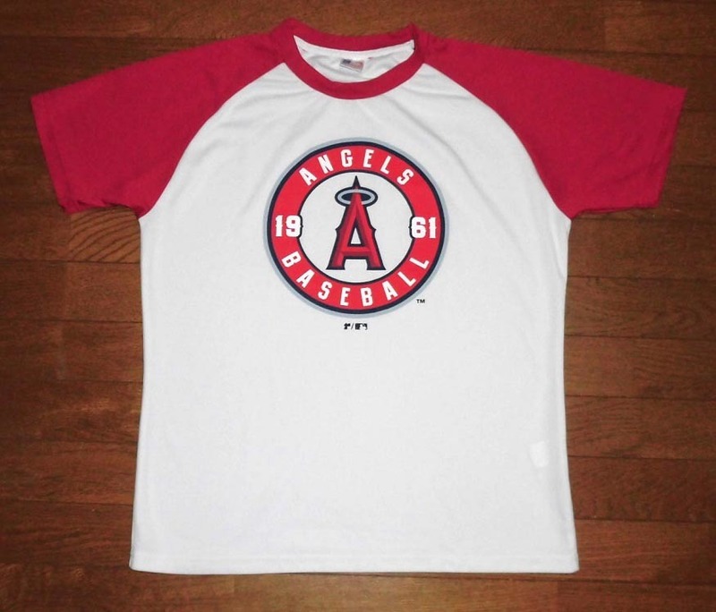 MLB LOS ANGELES ANGELS ロサンゼルス エンゼルス 半袖 ドライ Tシャツ スポーツシャツ WHT-RED L USED 美品/大谷翔平メジャーリーグ