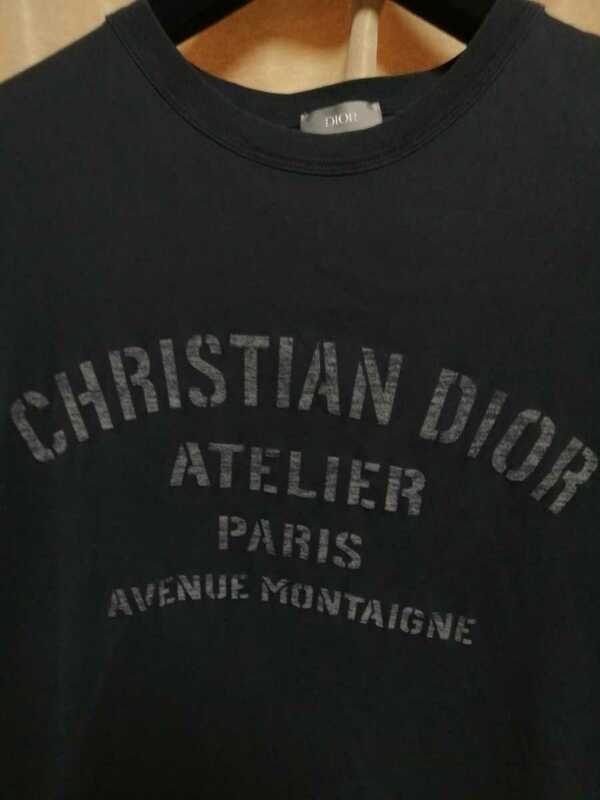 DIORディオール最高傑作 気品溢れる至高の逸品 クリスチャンディオールアトリエデザインジャイアントロゴ半袖Tシャツ ブラックバイカラー