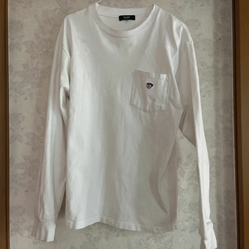 ★BEAMS HEART★長袖Tシャツ L 白ホワイト 胸ポケット ワンポイント 綿100％ コットンシャツ