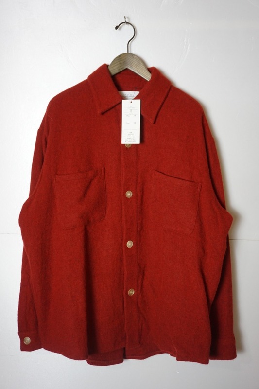 極美品 正規 22AW UNUSED アンユーズド Alpaca wool shirt アルパカ ウール シャツ ジャケット US2281 赤 サイズ2 本物 620N▲