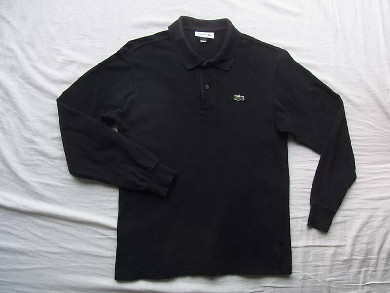 LACOSTE　 ラコステ　鹿の子素材　定番　長袖ポロシャツ　型番 L1312AL　 サイズ 3 　日本製 ブラック　衿に色褪せ有り
