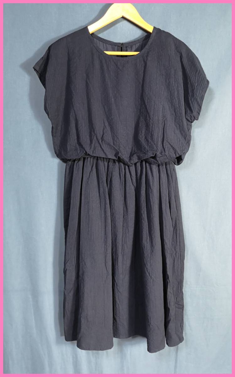 WH‐９６‐２春夏☆新品☆送料込み☆即決☆ナチュラル系☆インド綿☆Ｍ～Ｌサイズ☆ワンピース☆ネイビー☆ワッフル素材☆裏地有り