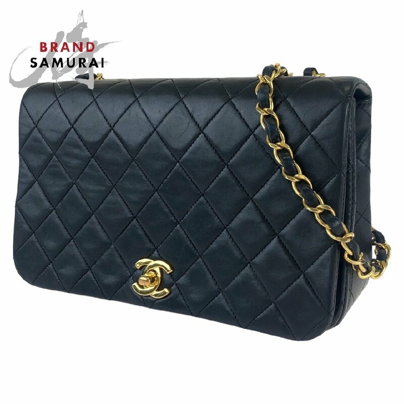 美品 CHANEL シャネル マトラッセ ココマーク ターンロック シングルフラップ ブラックラムスキン 斜め掛け ショルダーバッグ 403146