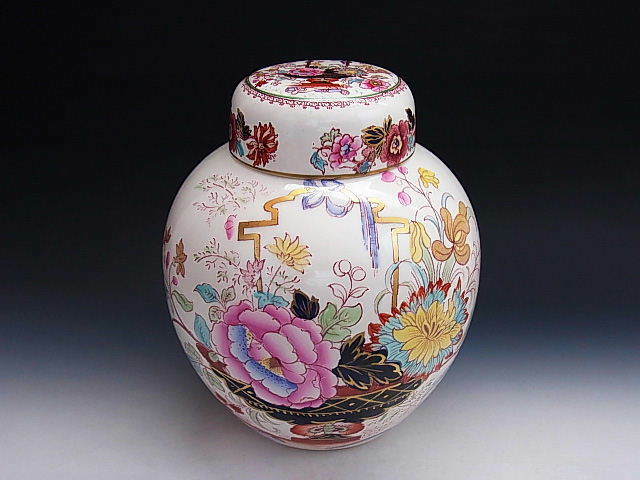 シノワズリ 花篭絵 大型 ティーキャディー 茶壺 ◆ 英国 メイソンズ