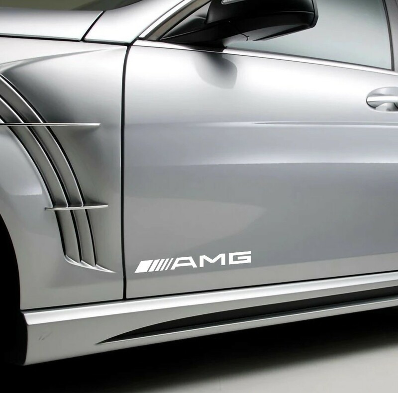 2枚セット AMG メルセデスベンツ Mercedes Benz ステッカー デカール 20cm サイド ウインドウ ホワイト 白 gs