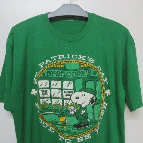 80s USA製　Tシャツ XL 緑　スヌーピー　キャラクター ヴィンテージ　アメカジ古着　sy3661