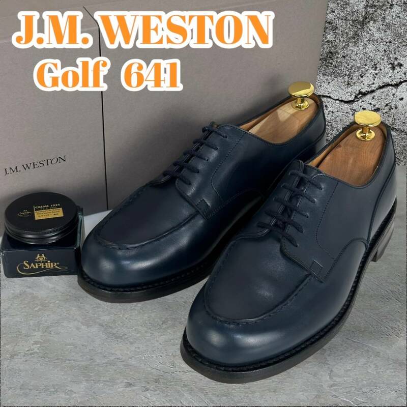 154,000円☆美品☆ J.M.WESTON ジェーエムウェストン 641 ゴルフ 5E ボックスカーフ GOLF OXFORD BLUE BOXCALF ネイビー