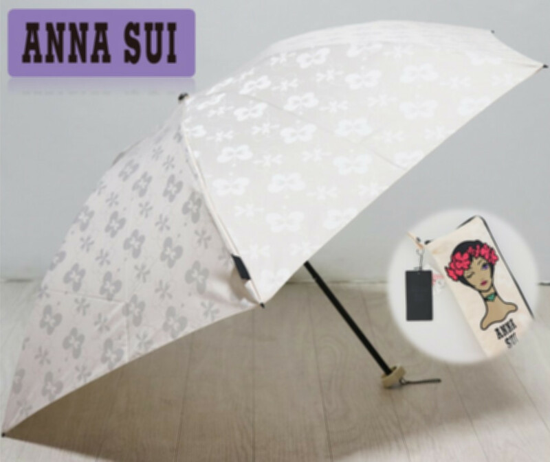 新品タグ付き【ANNA SUI アナスイ】軽量 折りたたみ傘 刺繍ポーチ袋 綺麗に蝶が舞う 雨傘 v2965