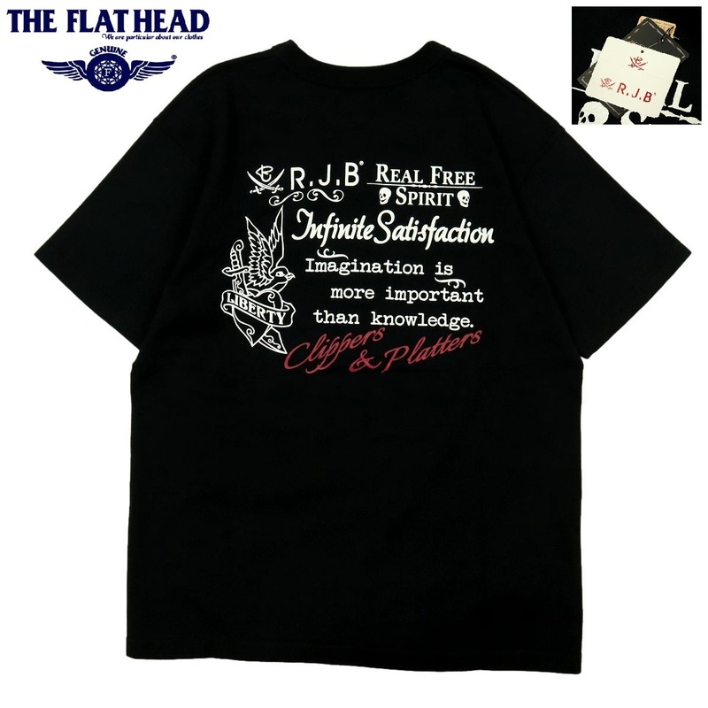 【B2344】【新品】THE FLAT HEAD R.J.B フラットヘッド アールジェイビー Tシャツ カットソー トップス ブラック サイズ38