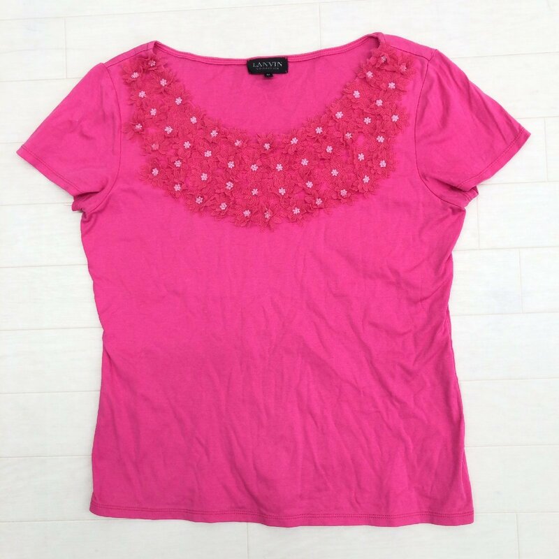 LANVIN COLLECTION ランバンコレクション ビジュー装飾 カットソー 40(L) ピンク 日本製 半袖 Tシャツ 国内正規品 レディース 女性用