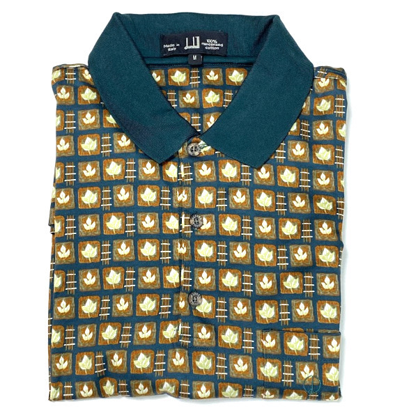 ★美品【ダンヒル dunhill】イタリア製 ■リーフ柄 ■ポロシャツ ◎マーセライズドコットン/ゴルフ/上質