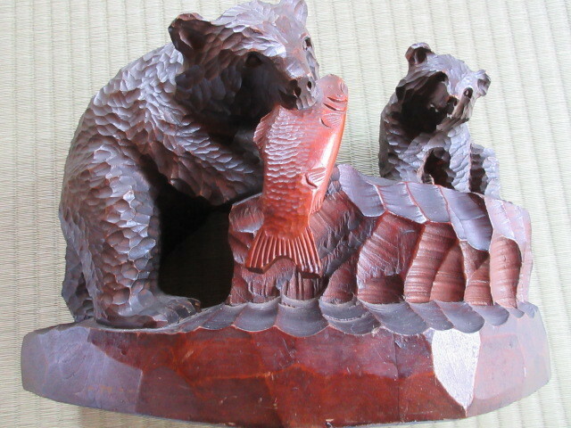 木彫りの熊　親子熊　鮭をくわえたビンテージ作品　北海道　民芸　