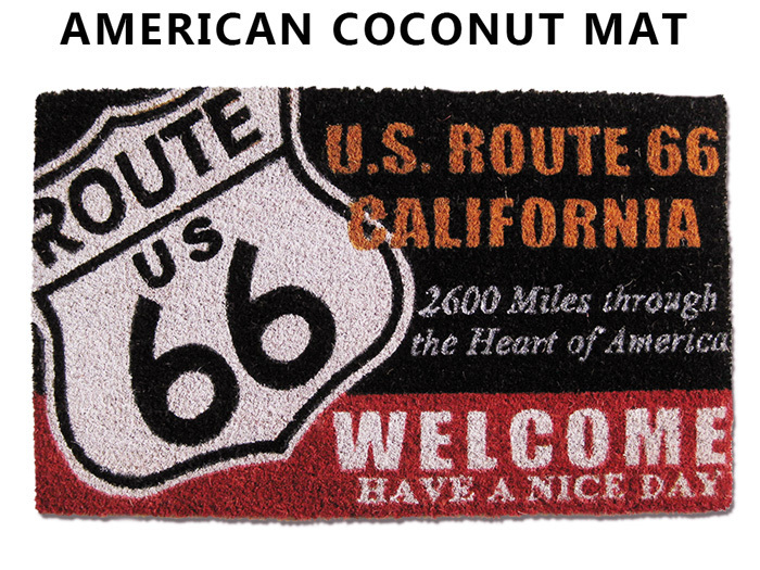 アメリカン ココナツマット (ルート66/赤黒ウェルカム) ROUTE66 玄関 ココマット コイヤーマット 屋外 西海岸風 インテリア アメリカン雑貨