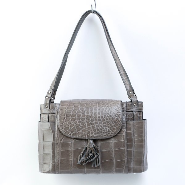 TAKECHI タケチ クロコダイル 2WAY ハンドバッグ ショルダーバッグ グレー レディース 保存袋付 #33531