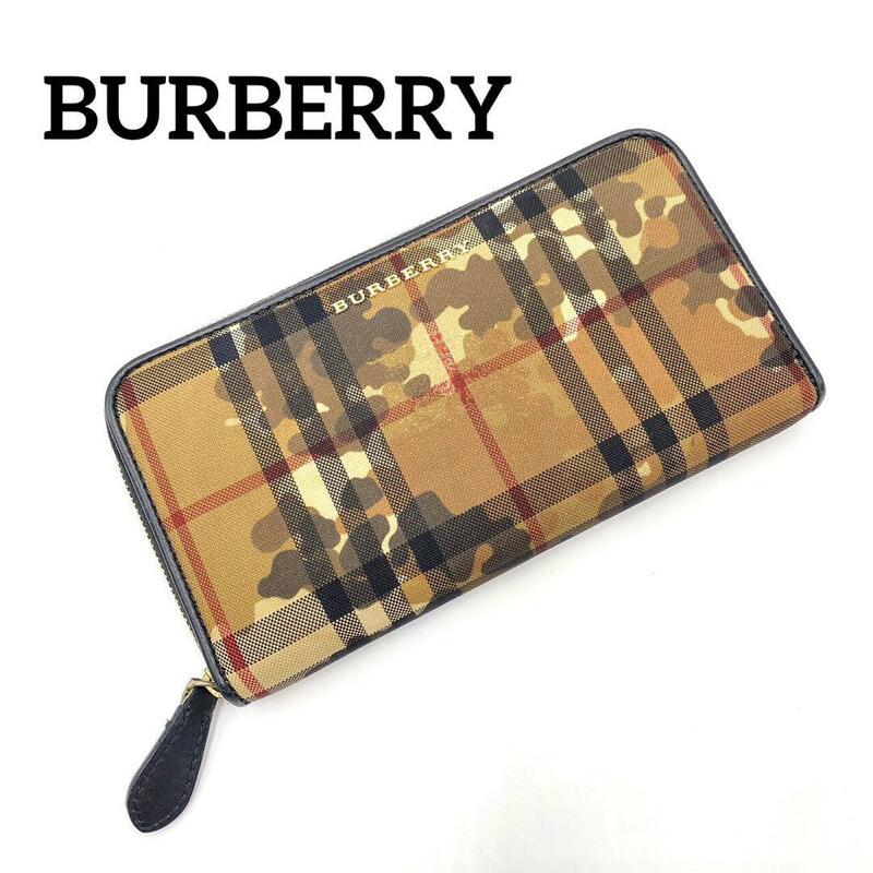 『BURBERRY』バーバリー ラウンドジップ 長財布 ホースフェリーチェック