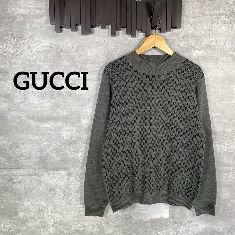 『GUCCI』グッチ 総柄ニットセーター G柄 / グレー