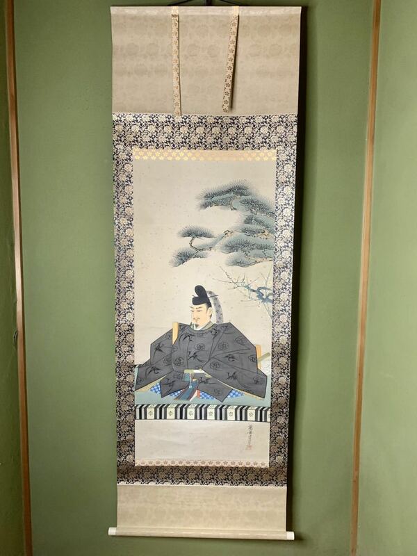 掛け軸　日本画　菅原道真　人物画　天神様　菅公之像　骨董　古道具　古美術　工芸品　美術品　開運　風水　縁起物　学問　木箱