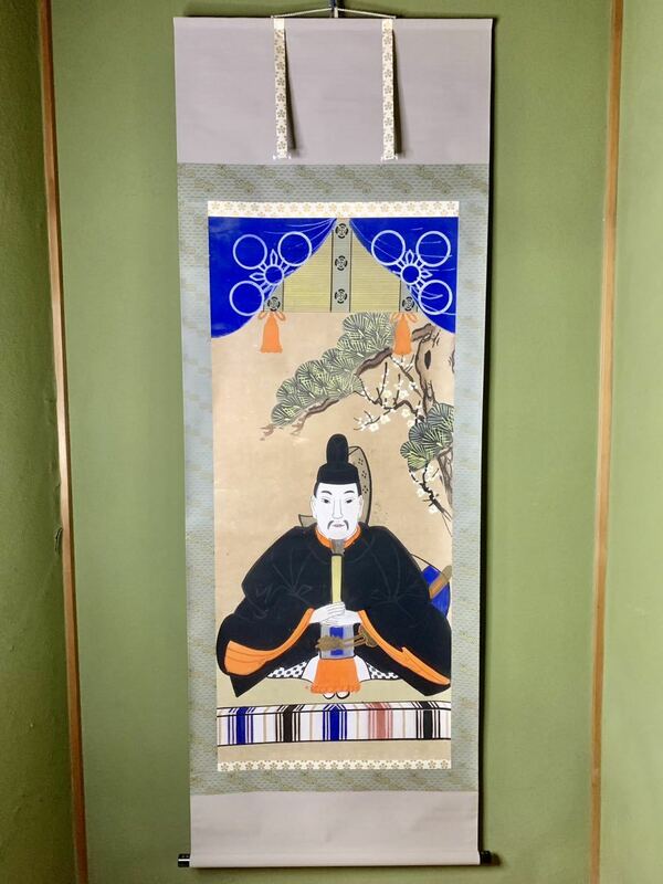 掛け軸　日本画　菅原道真　人物画　天神様　菅公之像　骨董　古道具　古美術　工芸品　美術品　開運　風水　縁起物　学問　共箱