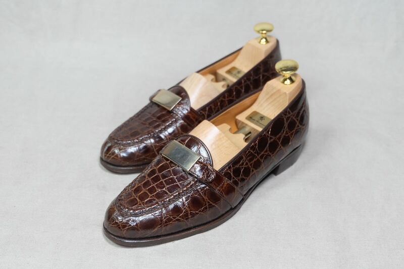 希少美品Vintage Ralph Lauren ラルフローレン 最高級リアルクロコダイルレザー使用 美しいローファー 23cm 日本製 革靴パンプスマッケイ
