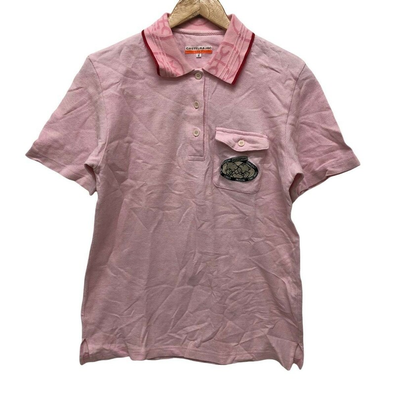 ☆G-191 CASTELBAJAC カステルバジャック くま キャラクター ロゴ 柄 半袖 ポロシャツ Tシャツ トップス 2 ピンク ゴルフ ウェア メンズ