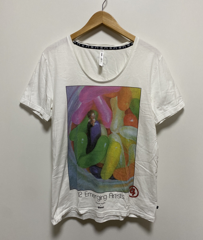▽glamb × HIROYUKI AOYAMA グラム クルーネック 半袖Tシャツ カットソー サイズ2 白 ホワイト アーティスト