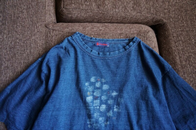 ★藍染めの素朴な佇まい◎アートモチーフも可愛い半袖シャツ★45rpm 45R メンズ 即決 インディゴ染め Tシャツ