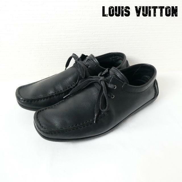 良品 綺麗 Louis Vuitton ルイヴィトン サイズ7.5 約27㎝ ブラック スクエアトゥ ドライビングシューズ モカシン スリッポン レザー