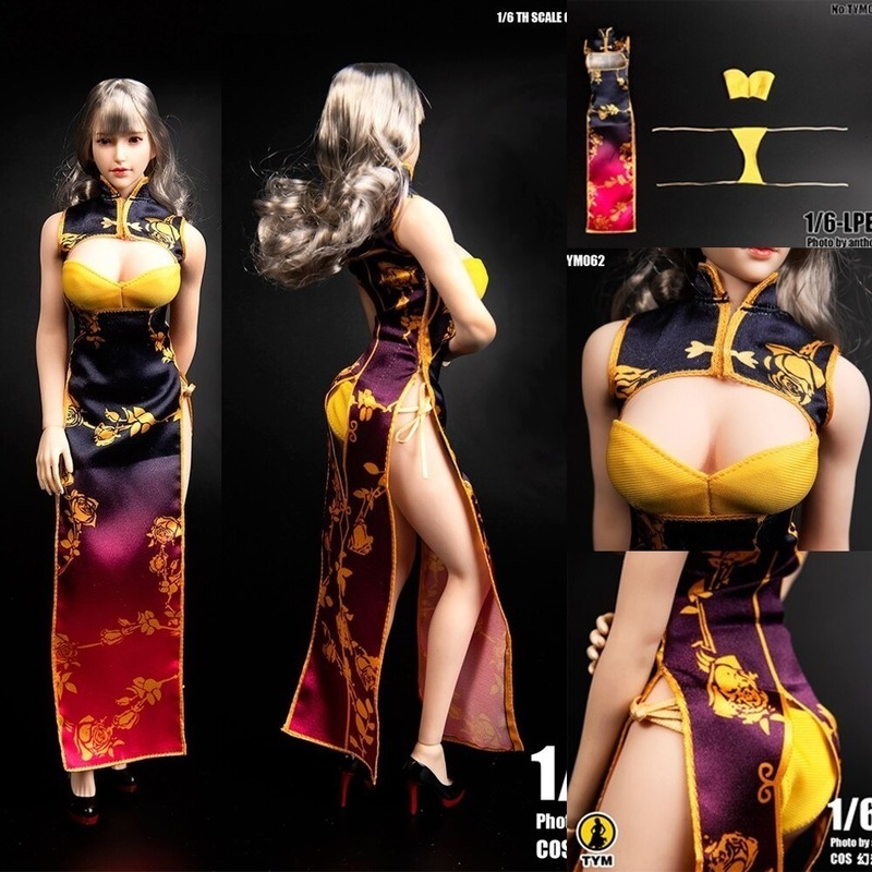 即決) 1/6 チャイナドレス 下着セット パンツ ブラジャー セクシー 女性フィギュア用 服 アクション フィギュア 人形 ドー