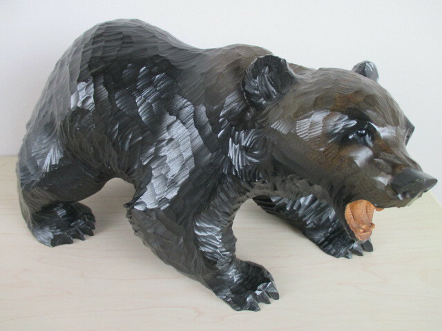 熊の木彫り　ガラス目 堀井民芸　　　　北海道　アイヌ　民芸品　昭和レトロ