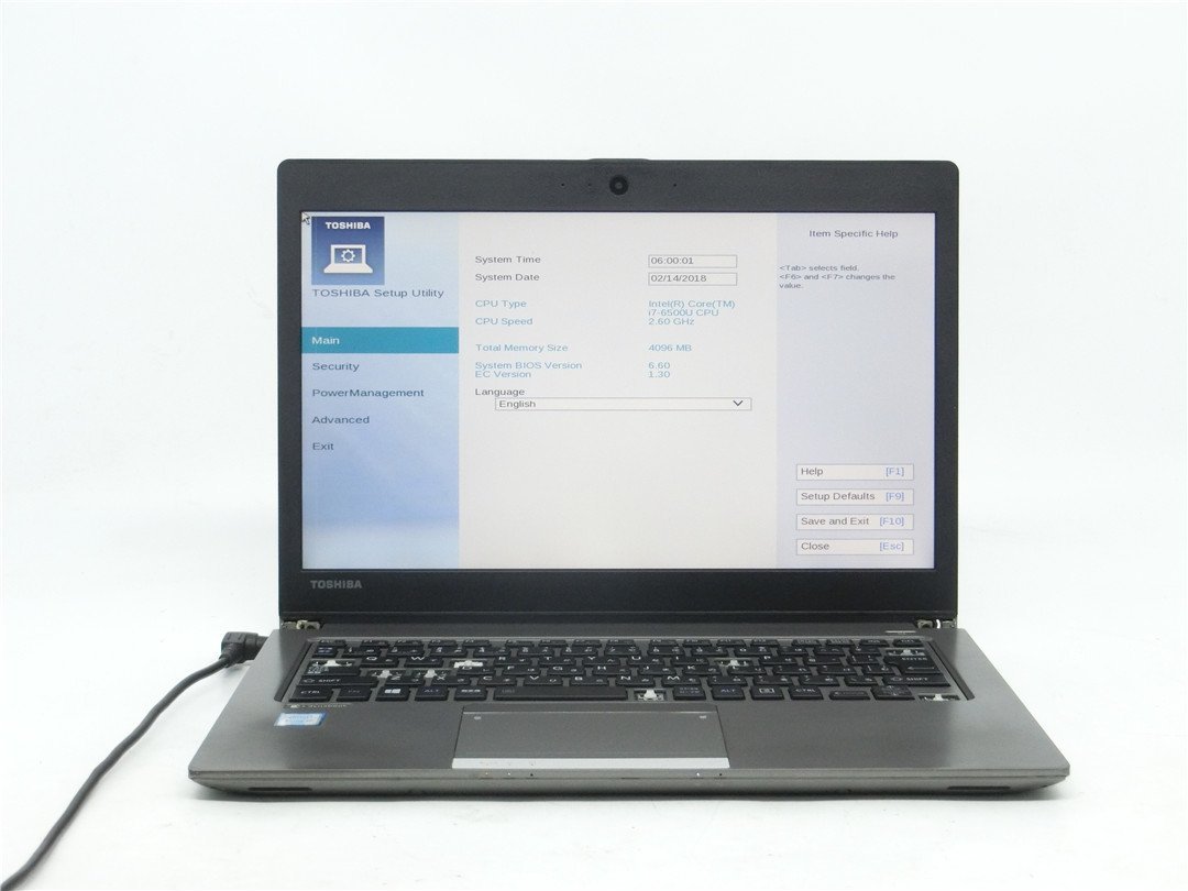 中古ノートパソコンノートPC　TOSHIBA　R63/F　Core 6世代i7　メモリ4GB　　BIOSまで表示　　 ジャンク品　送料無料　