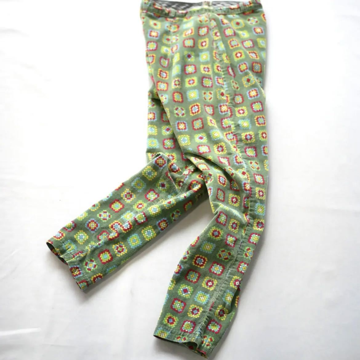 60s vintageコーデュロイグラニー総柄 クロップドパンツ グリーン