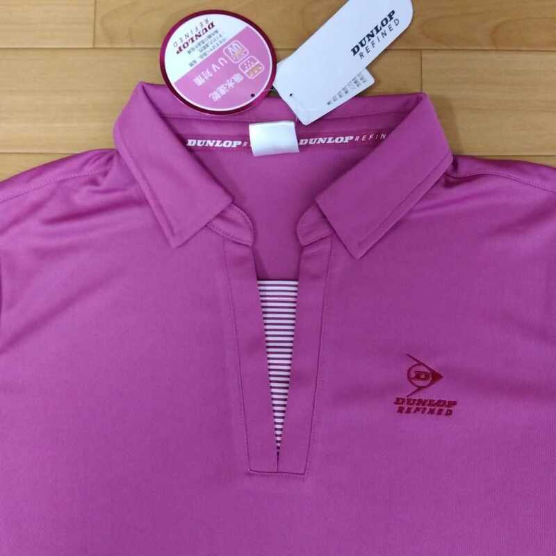 L　ダンロップ　DUNLOP 新品　レディース　半袖ポロシャツ　襟付きシャツ　ピンク　吸水速乾　UV対策　スポーツ　アウトドア　ゴルフウェア