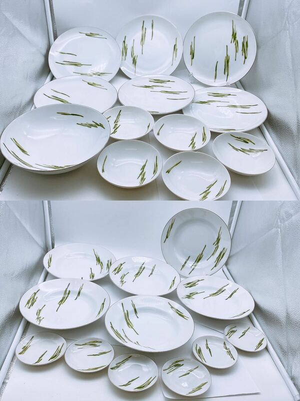 ナルミ NARUMI まとめ 24枚 セット 洋食器 小皿 大皿 カレー皿 取皿 深皿 プレート 和柄 和風 食器まとめ 草模様 ブランド皿 銀縁