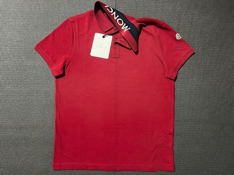 新品 モンクレール MONCLER 最高級 　ポロシャツ 袖 襟裏ビッグロゴ ワインレッド L コットン１００％ ジャパンタグ付き正規品