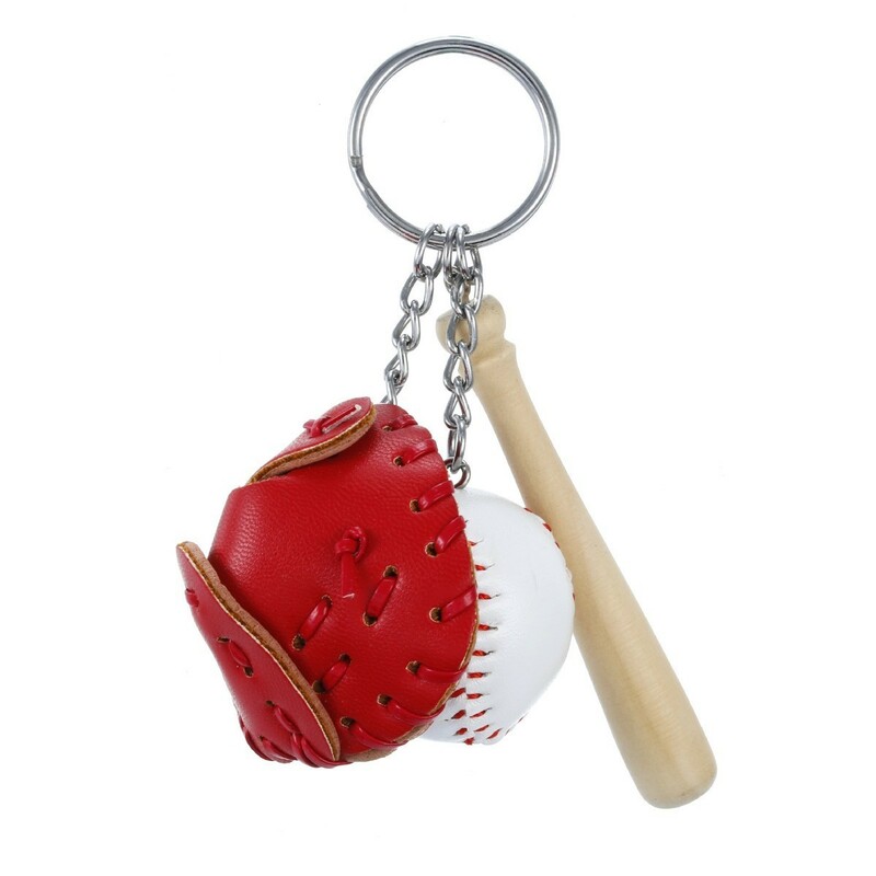 野球　キーホルダー　グローブ(レッド、赤色)　バット　ボール　新品