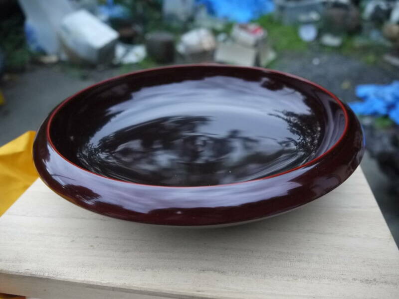 【H30904】中古未使用　会津塗り　留塗 漆器　菓子鉢　菓子器　会津山田漆器　蓋付き