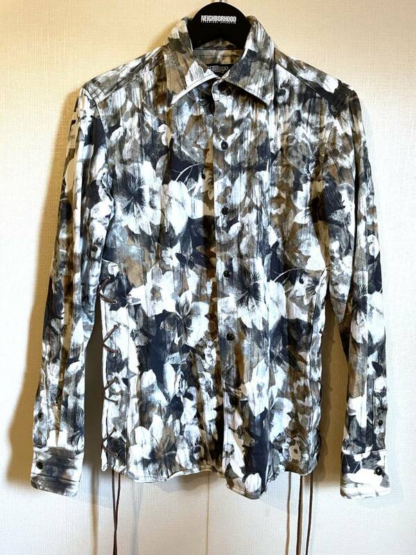 希少 TORNADO MART 00s Y2K archive トルネードマート 花柄 レースアップ 水彩フラワー ドレスシャツ M 日本製 丸井系 FLOWER PRINT SHIRTS