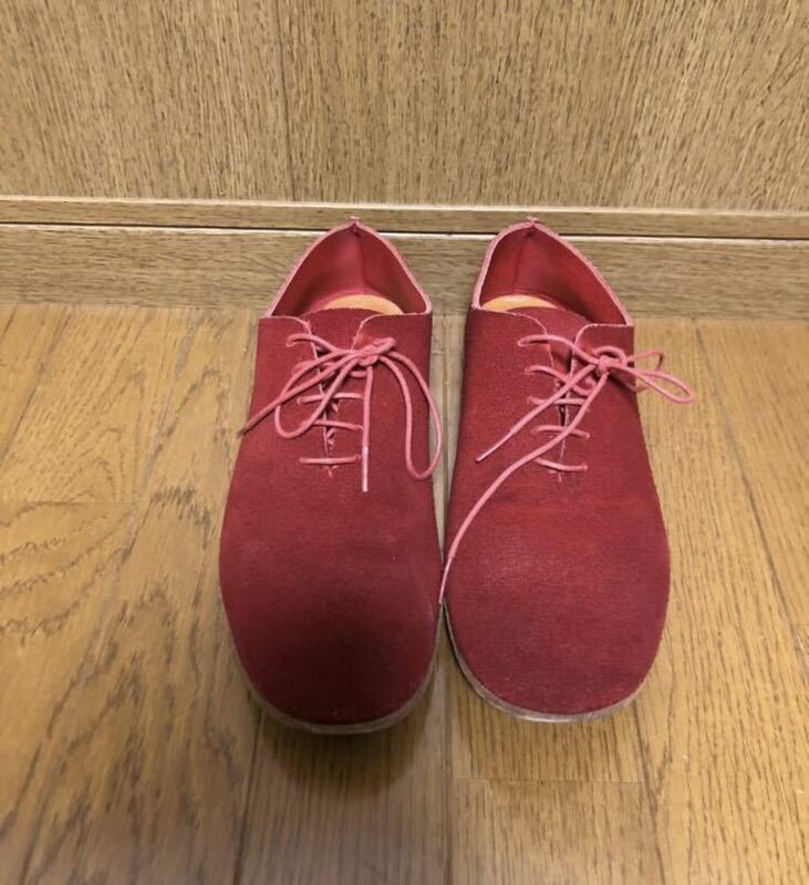 U スエード革靴！赤・サイズ8 25.5cmぐらい　革底　日本製