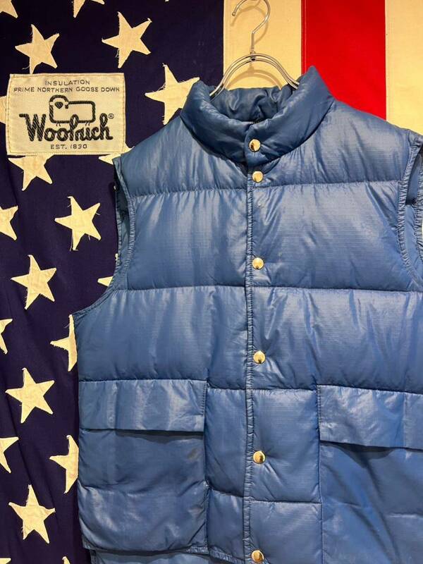 ★Woolrich★ウールリッチ★70s★白タグ★グースダウン★ダウンベスト★リップストップナイロン★ブルー★青★Mサイズ★ヴィンテージ★