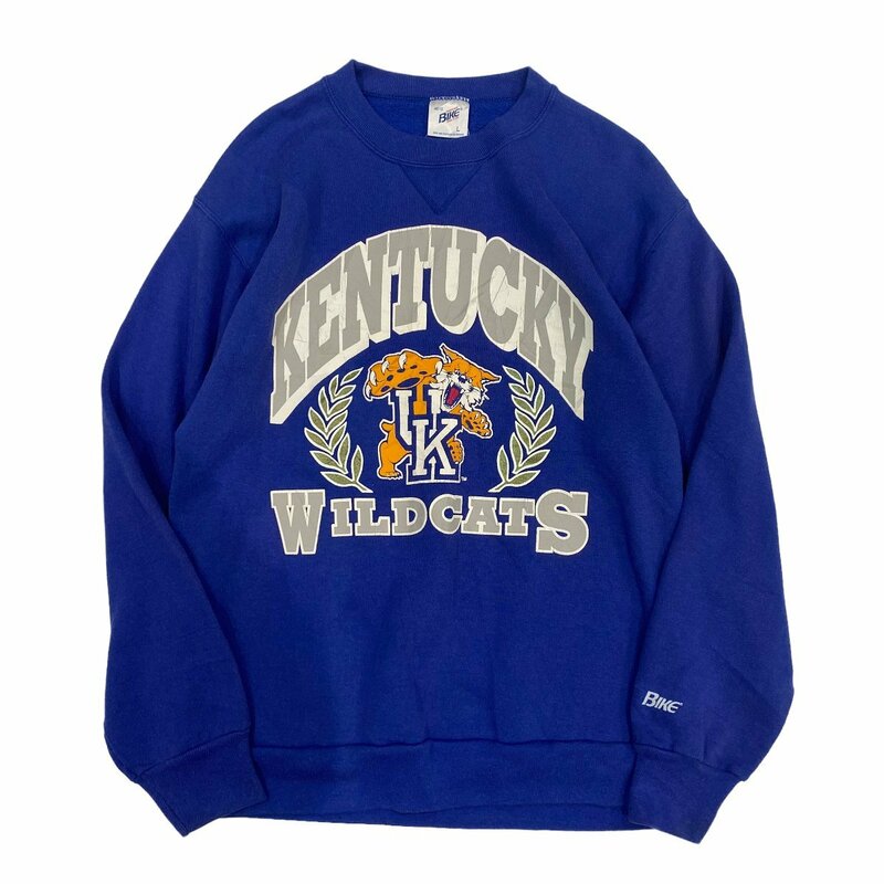 【L】USA 古着 USA製 Bike KENTUCKY WILDCATS プリント トレーナー スウェット クルーネック ブルー