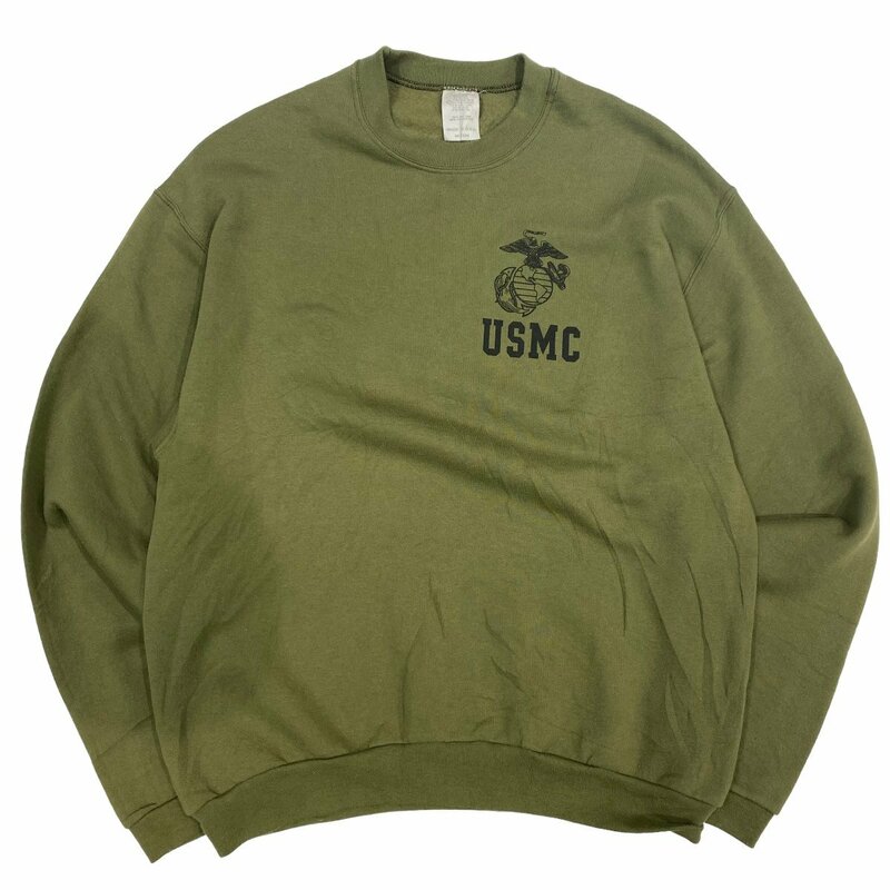 【M】USA 古着 米軍 ミリタリー アメリカ海兵隊 USMC トレーナー スウェット クルーネック オリーブグリーン カーキ