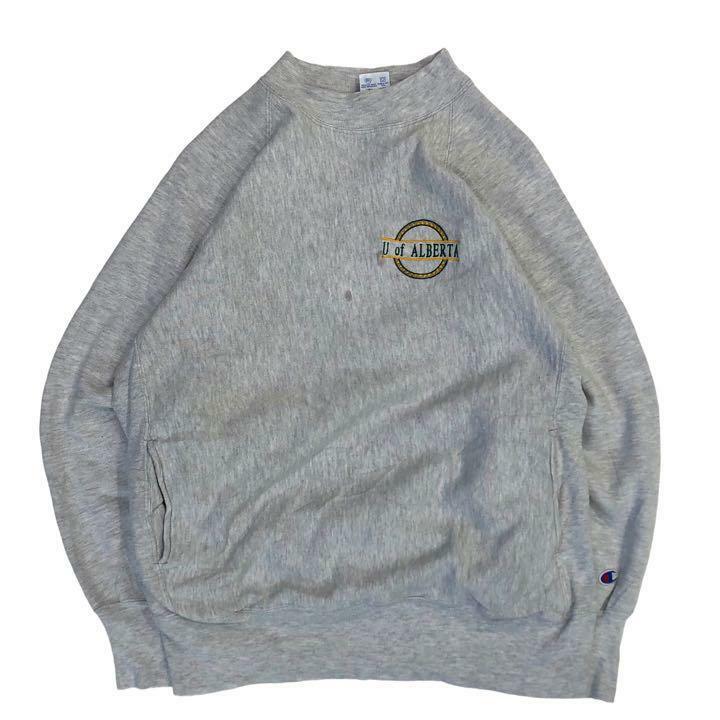 【XL】古着 90s USA製 Champion チャンピオン ReverseWeave リバースウィーブ ハイネック トレーナー スウェット グレー