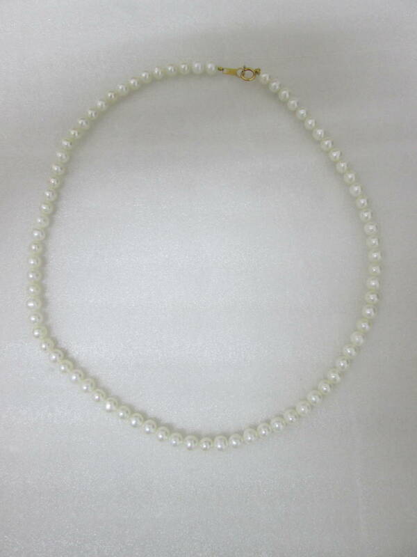 (88)♪パールネックレス 本真珠 留め具K18刻印 約42ｃｍ 約5mm 