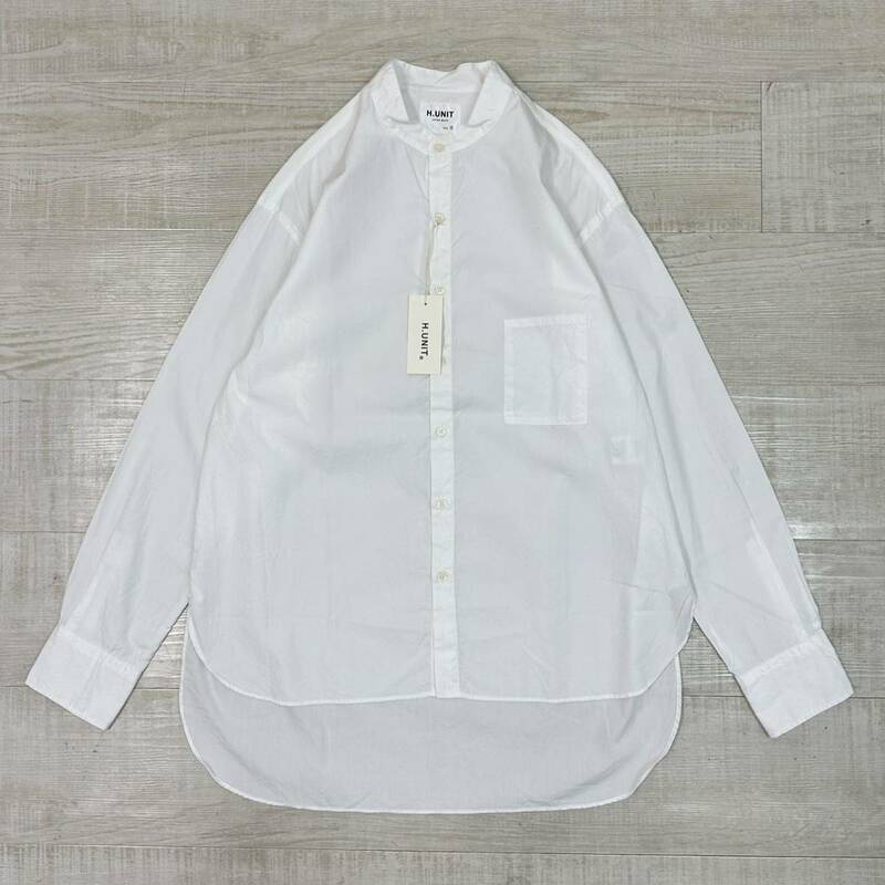 未使用 H.UNIT エイチユニット Broad cloth bandcollar long sleeves shirt ブロード クロス バンドカラー シャツ WHITE ホワイト サイズ 2