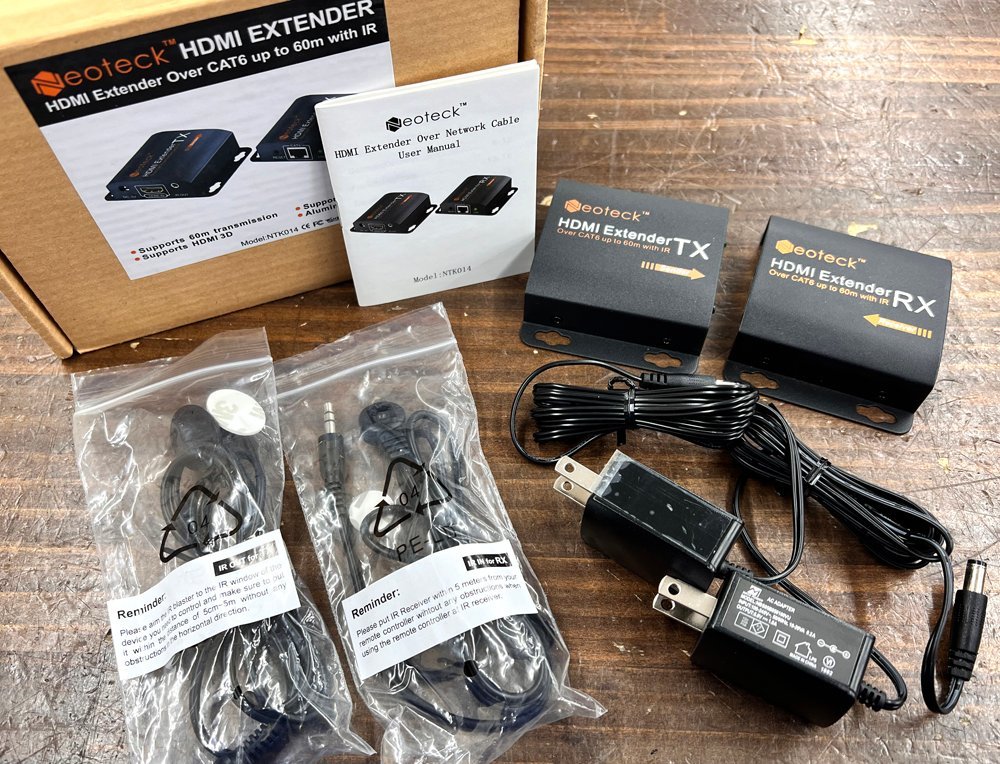 美品 Neoteck HDMI延長器 HDMIエクステンダー NTK014 IRケープル付き 50m 1080P CAT6 Cat7 電源アダプタ付き