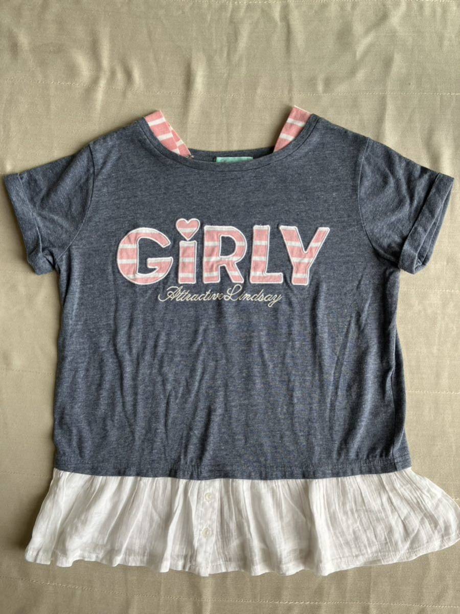 ★Lindsay★リンジィ★重ね着風★半袖Ｔシャツ★グレー★１６０センチ★Ｌ★超美品★