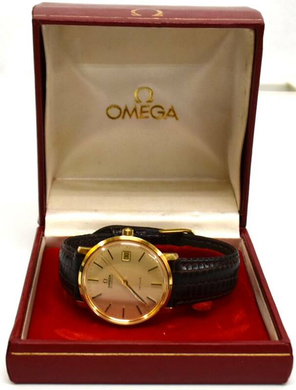 オメガ OMEGA デビル TOOL107 YG 750 K18ケース 自動巻き オートマチック デイト メンズ 腕時計 アンティーク 稼働中 社外ベルト