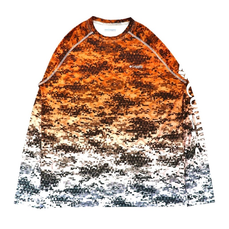 COLUMBIA PFG ロングスリーブTシャツ L オレンジ デジタルカモ 袖ロゴ MEN'S TERMINAL TACKLE CAMO FADE LONG SLEEVE SHIRT